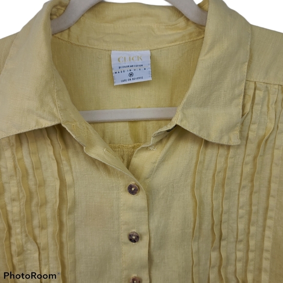 Click Yellow Linen Button Down Tunic Shirt Medium - Picture 5 of 7